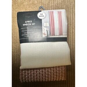 4 Piece Window Curtain Set 84 Inch Red White Sheer Light Filtering New
